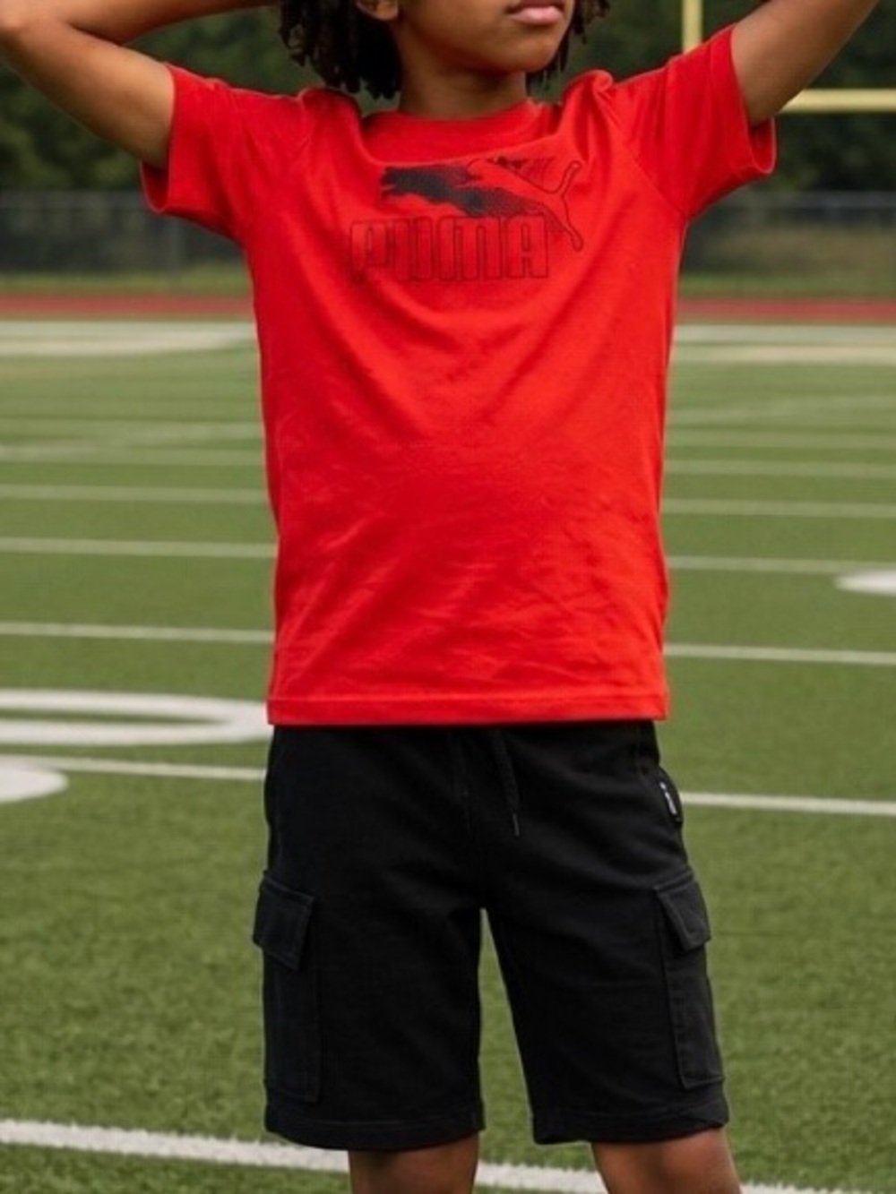 Puma Red Tee and Black Shorts Kids Matching Set